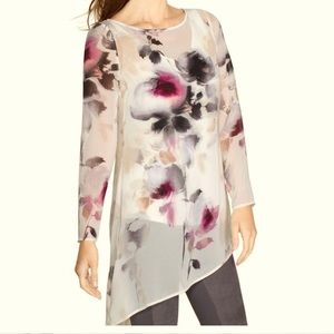 2 Pc White House Black Market Asymmetrical Floral Sheer Tunic With matching Tank